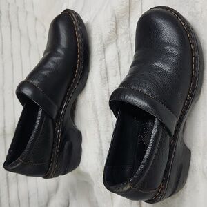 B.O.C. Born Concept Peggy Black Leather Slip On Clogs, Size 9